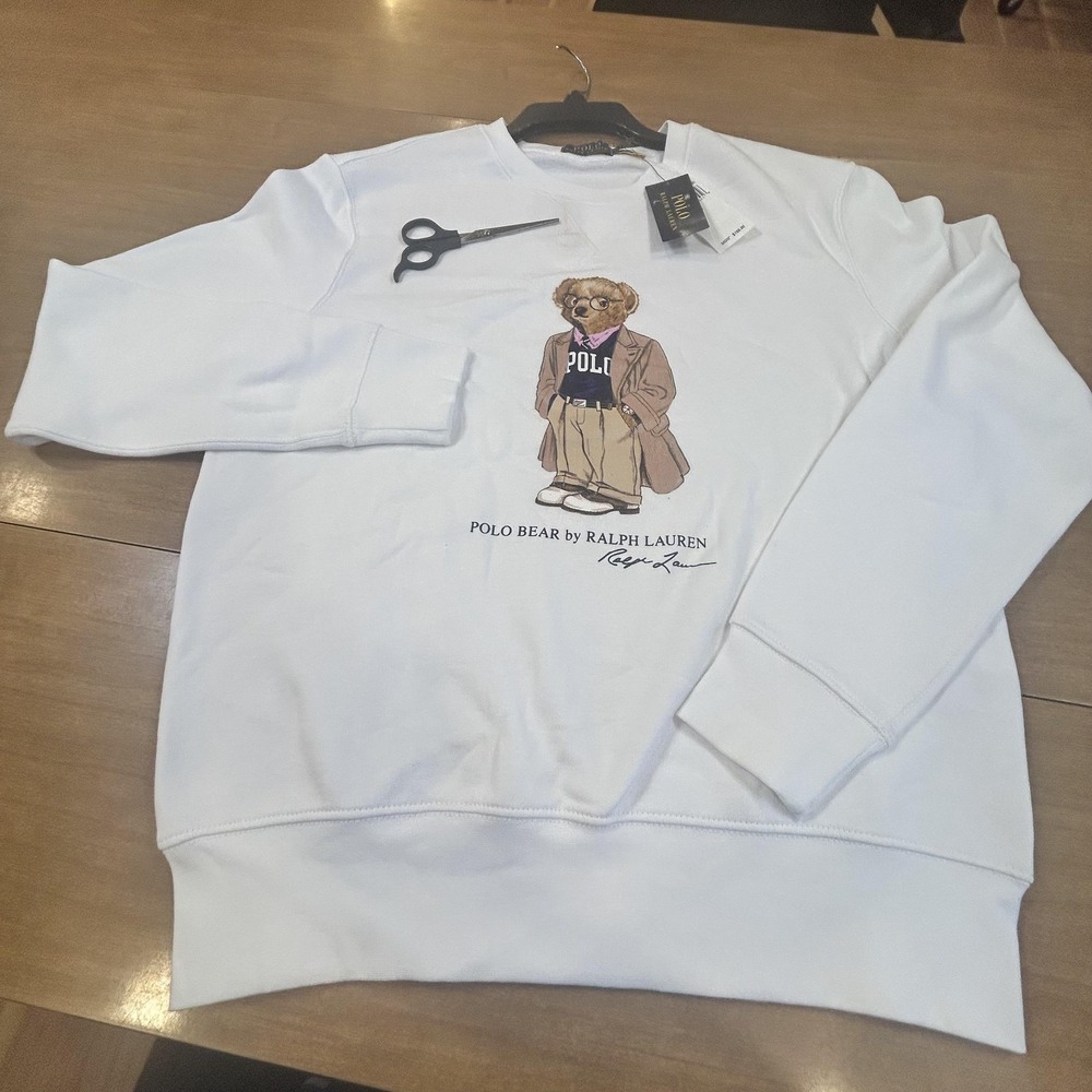 Polo Ralph Lauren Sweatshirt Mens M White Polo Bear Graphic Fleece NWT *SPOT*